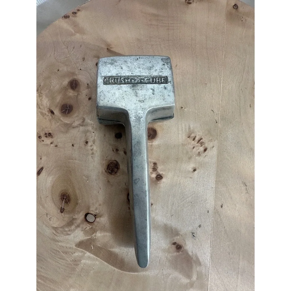 Vintage Crush-A-Cube Manual Ice Crusher Cast Aluminum Handheld Bar Tool Silver